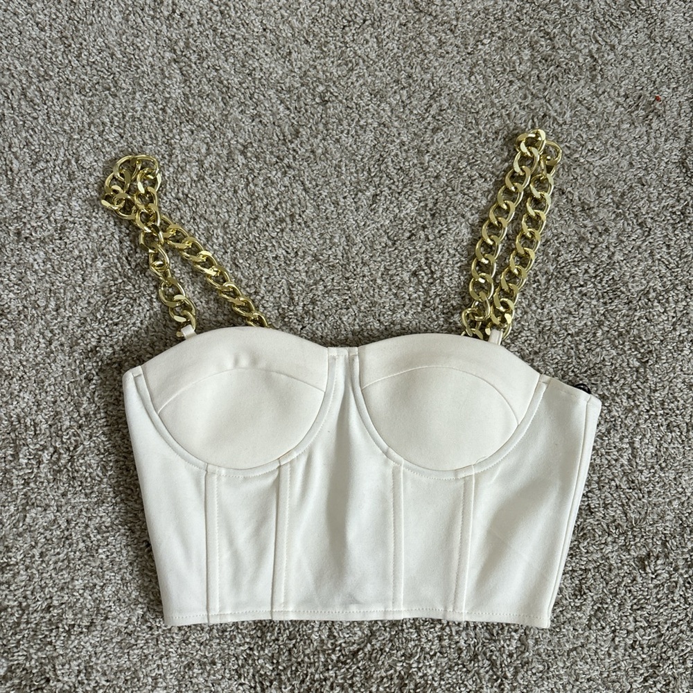 corset top with gold chain